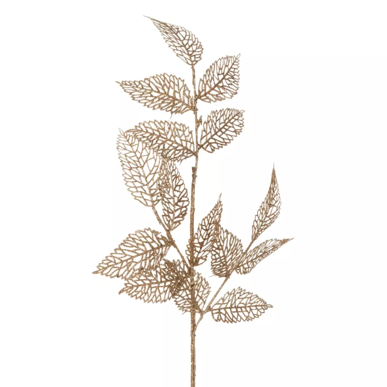 Złota gałązka ozdobna na choinkę ażurowe listki 65 cm Eurofirany