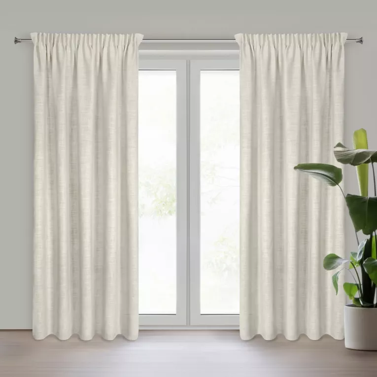 Zasłona ciemnobeżowo, srebrna z dodatkiem lnu i błyszczącym akcentami 140x270 cm taśma ROSI Eurofirany