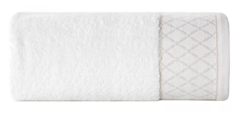 Ręcznik kąpielowy 50x90 cm bawełniany kolor biały zdobiony wzorem geometrycznym 500 g/m2 LAYLA Eurofirany