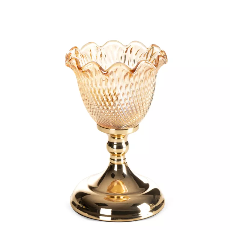 Świecznik dekoracyjny złoty z falowanym ozdobnym kielichem średnica 13x21 cm LUISA Eurofirany