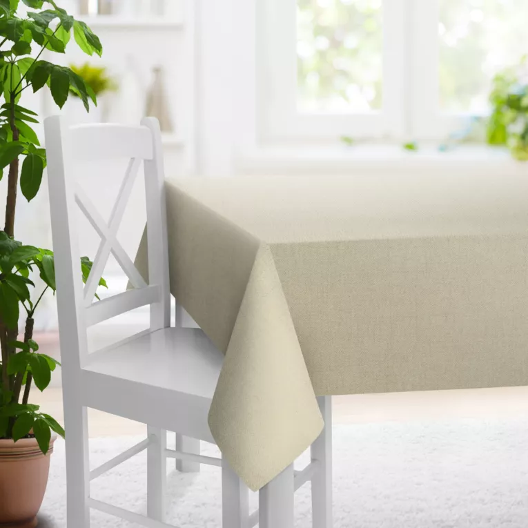 Obrus na wymiar ciemnobeżowy z tkaniny z jodełkowym wzorem geometrycznym