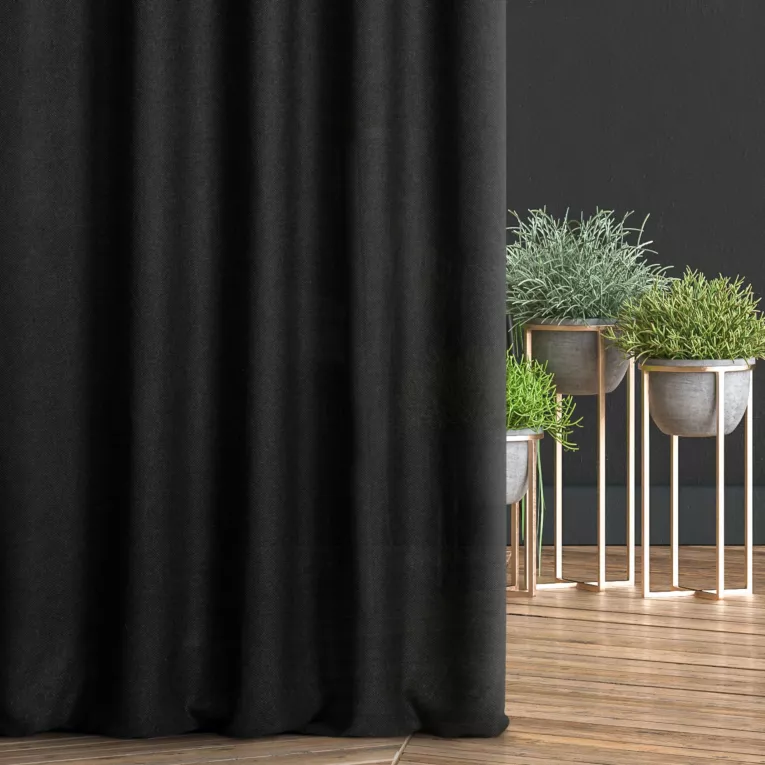 Zasłona szyta na taśmie fala czarna z tkaniny w stylu ekologicznym