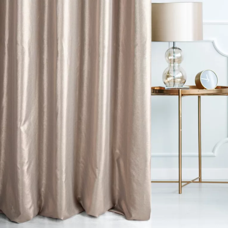 Zasłona szyta na taśmie fala STEPHANIE popielata z eleganckiej błyszczącej tkaniny z drobnym geometrycznym wzorem Italissima Eva Minge