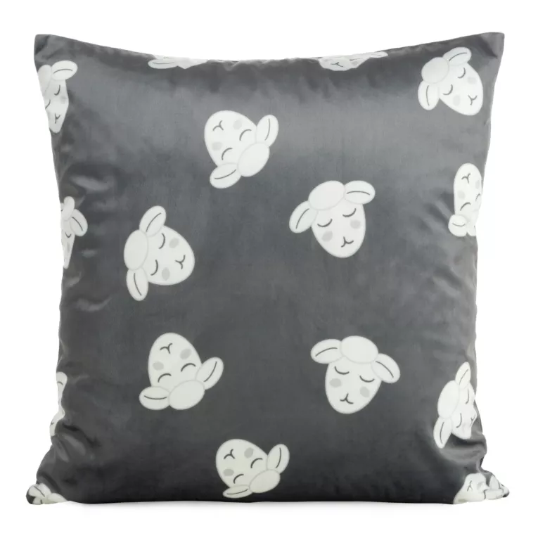 Poszewka na poduszkę 45x45 cm welwetowa z motywem słodkich baranków stalowo, biała KIDS DESIGN 93 Eurofirany