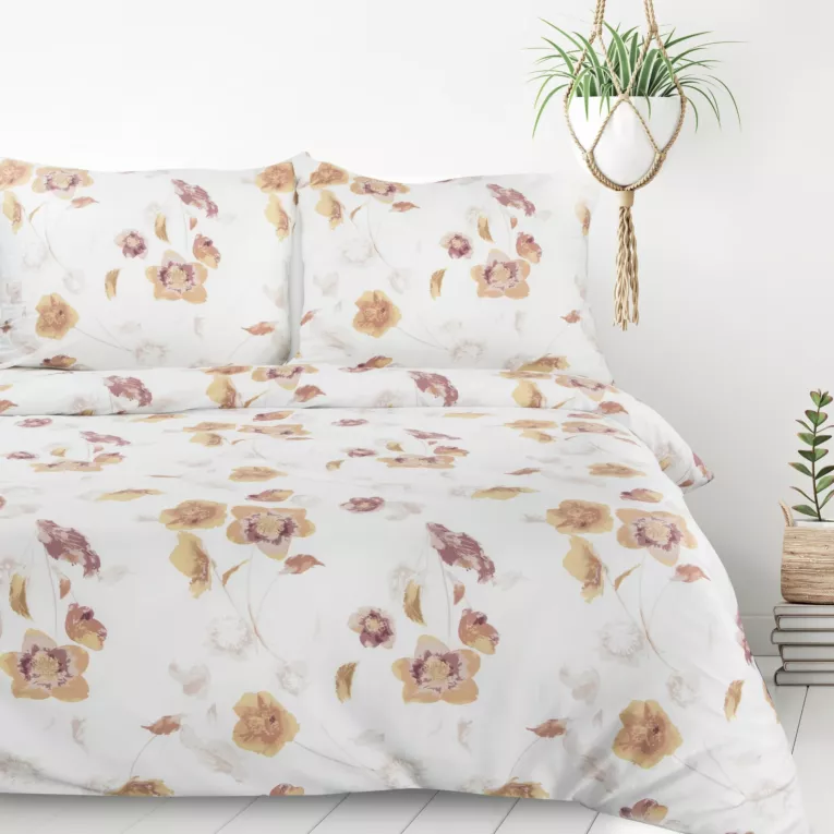 Pościel 220x200 cm z mikrowłókna kolor biały, brązowy z motywem kwiatowym Design 91 Eurofirany