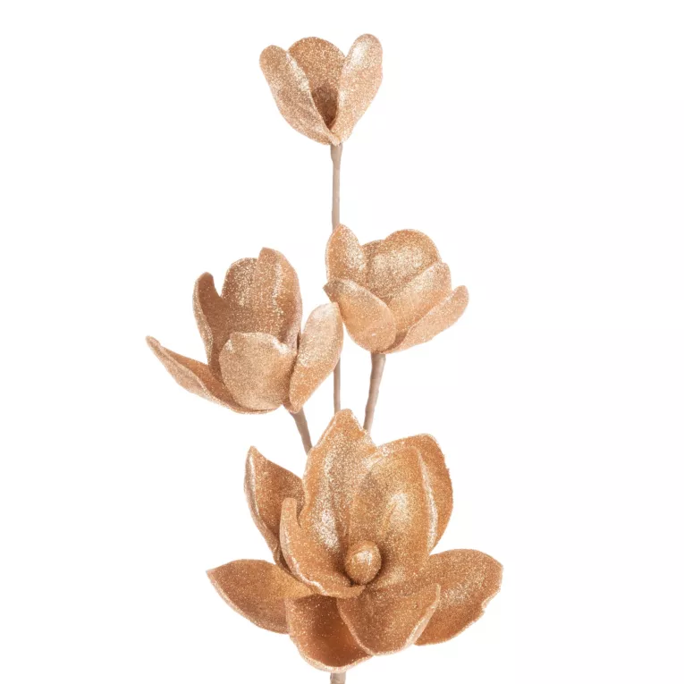 Kwiat sztuczny dekoracyjny z lśniącym brokatem złoty Eurofirany