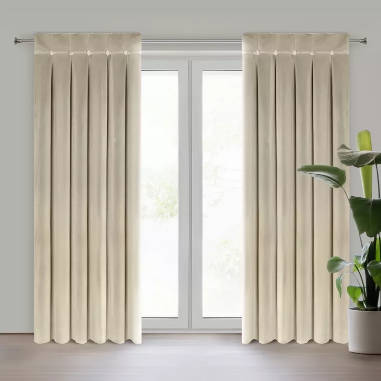 Zasłona beżowa z welwetu zdobiona welwetowymi guzikami 85x250 cm (wymiar podany na gotowo) szelki - ALITA Eurofirany