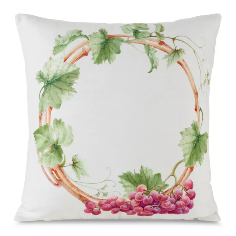 Poszewka na poduszkę 45x45 cm welwetowa z nadrukowanym motywem winorośli naturalono, zielona SUMMER 4 Eurofirany