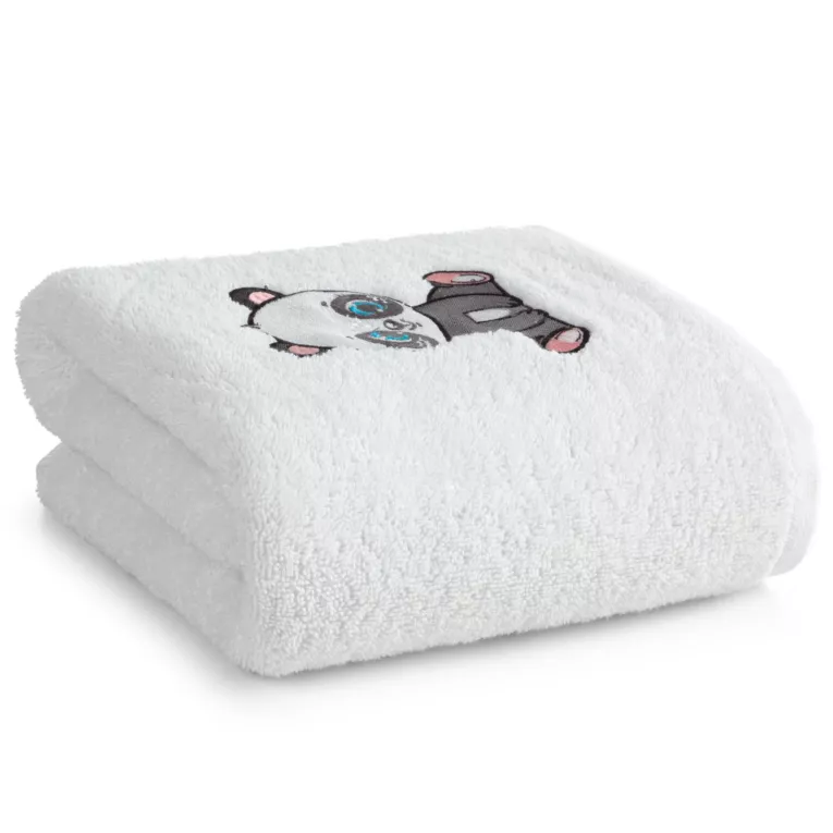 Ręcznik kąpielowy dziecięcy 70x140 cm bawełniany kolor biały z aplikacją w pandę 450 g/m2 BABY 73 Eurofirany