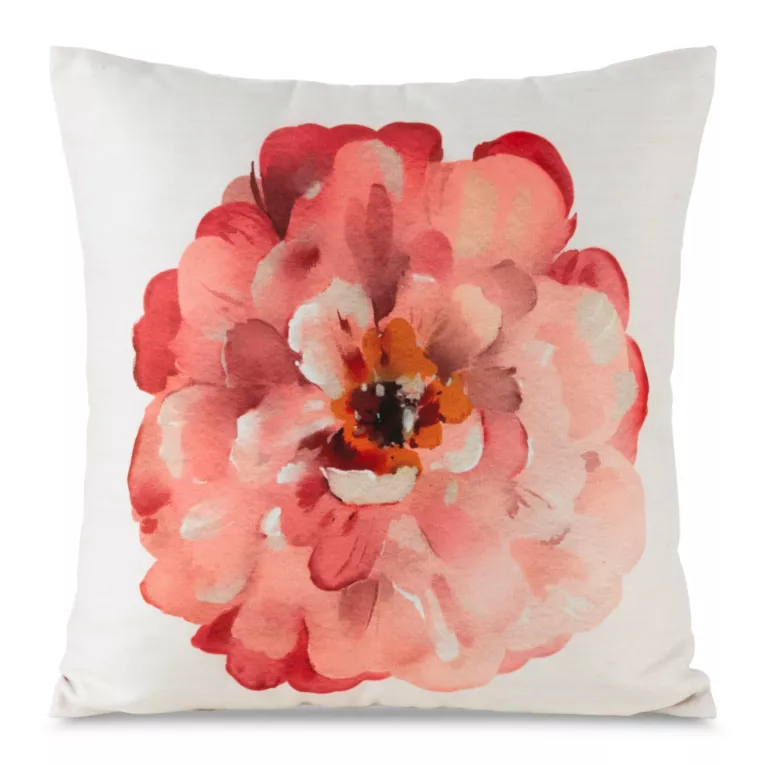 Poszewka na poduszkę 45x45 cm welwetowa z nadrukowanym motywem kwitnących kwiatów naturalno, różowa SUMMER 2 Eurofirany