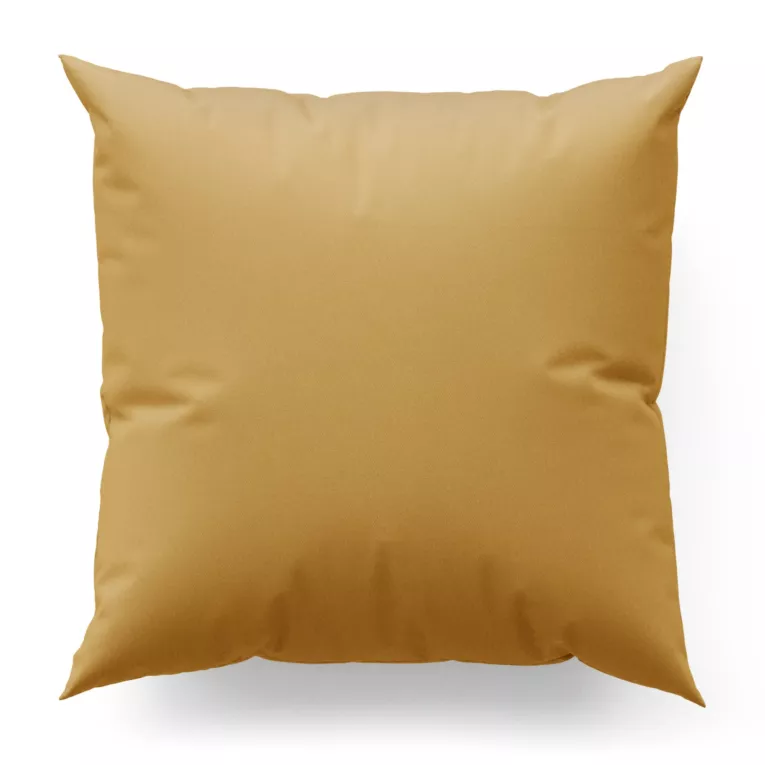Poszewka szyta musztardowa z gładkiej tkaniny zaciemniającej typu dimout wykończona obciążnikiem