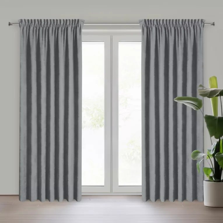 Zasłona szara z tkaniny welurowej 560x280 cm taśma - Dora Eurofirany
