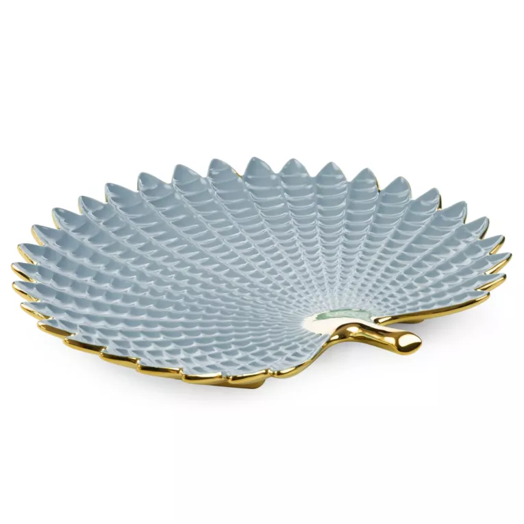 Patera ceramiczna dekoracyjna niebiesko-złota w formie liścia 40x38x5 cm HIRAL Eurofirany