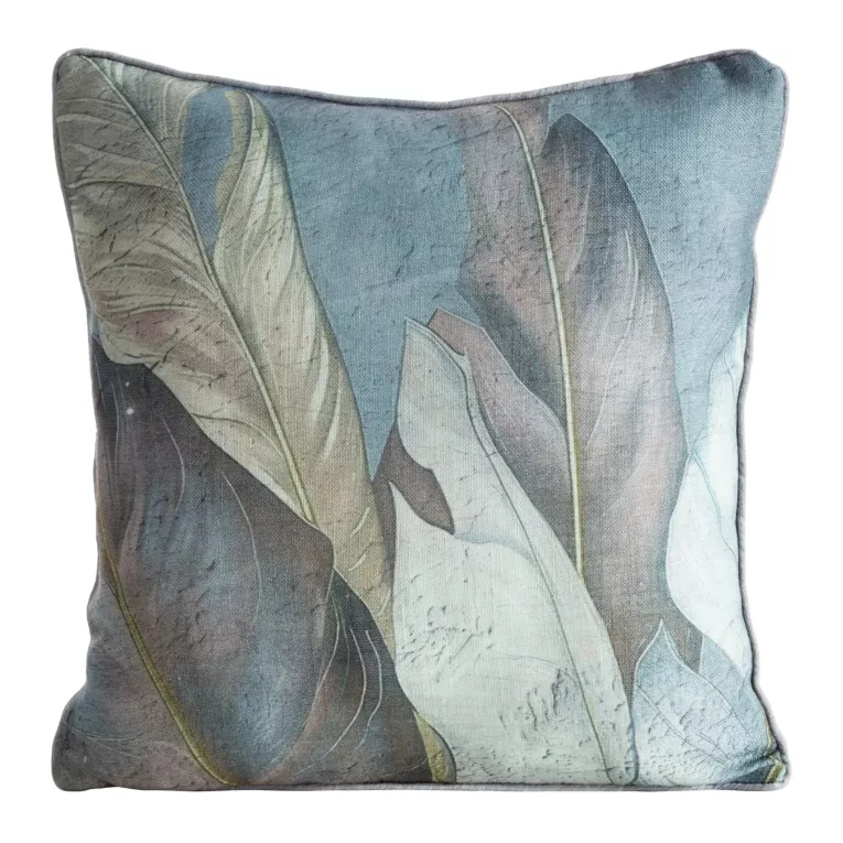 Poszewka na poduszkę 45x45 cm o strukturze lnu z lamówką niebiesko, beżowa LEN Eurofirany