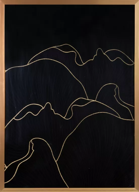 Obraz czarny PEONIA 1 ze złotym błyszczącym nadrukiem w złotej ramie Limited Collection Eurofirany