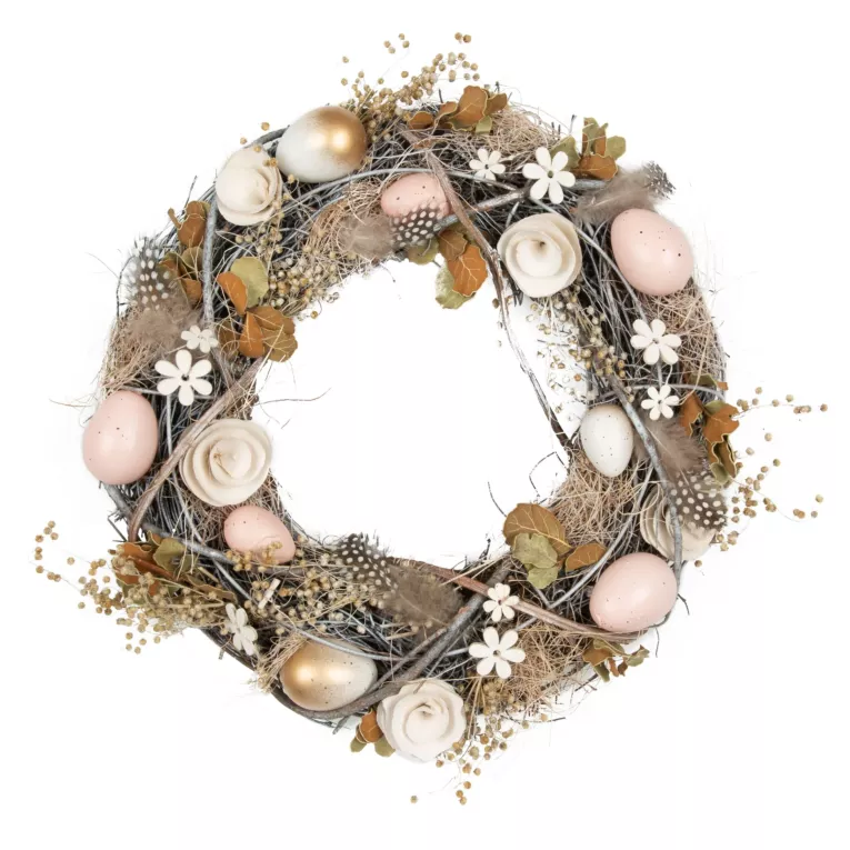Dekoracyjny wianek welkanocny z naturalnych gałązek Eurofirany