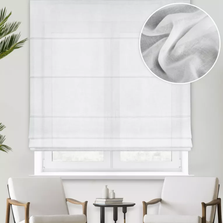 Roleta rzymska biała z kreszowanej, miękkiej tkaniny