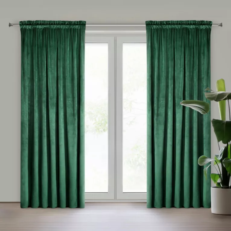 Zasłona butelkowa zieleń z matowego welwetu 140x270 cm taśma MELANIE Eurofirany