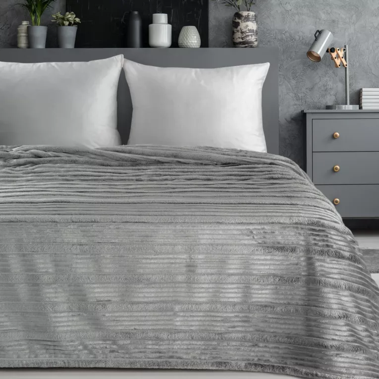 Koc 200x220 cm szary, typu flano z wzorem 3D NINA Eurofirany