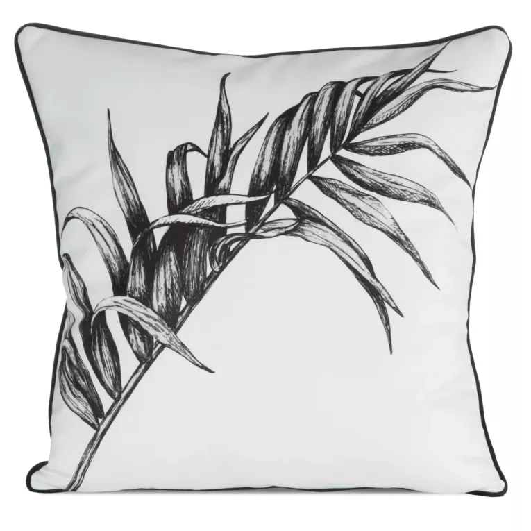 Poszewka na poduszkę 60x60 cm welwetowa z motywem roślinnym z wypustką na brzegach biało, czarna PALOMA EUROFIRANY PREMIUM