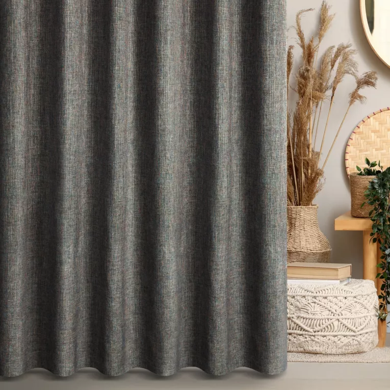 Zasłona szyta na taśmie 5 cm grafitowo pomarańczowa z matowej tkaniny o grubym splocie z efektem melanżu