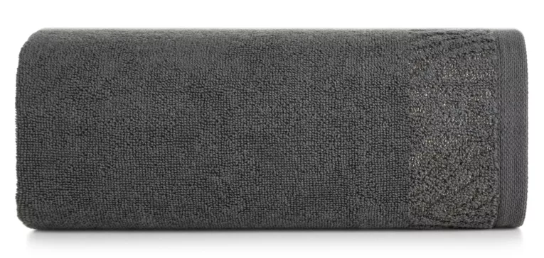 Ręcznik kąpielowy 50x90 cm bawełniany kolor stalowy z ozdobną błyszczącą bordiurą 500 g/m2 MARGO Eurofirany