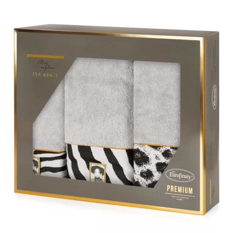 Zestaw ręczników bawełnianych 3 szt kolor srebrny ,czarny 500 g/m2 Eva Minge Eurofirany