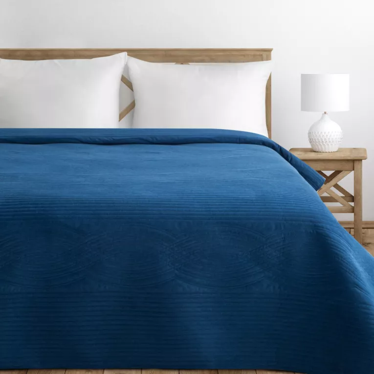 Narzuta welwetowa granatowa 170x210 cm pikowana metodą hot press - VELVET2 Eurofiran