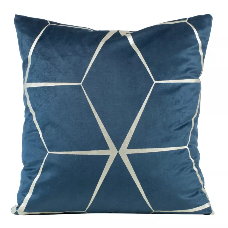 Poszewka na poduszkę 45x45 cm welwetowa z srebrnym nadrukiem geometrycznym granatowa BLINK 28 Eurofirany