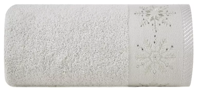 Ręcznik kąpielowy świąteczny 70x140 cm bawełniany kolor srebrny zdobiony świątecznym haftem 480 g/m2 JOY Eurofirany