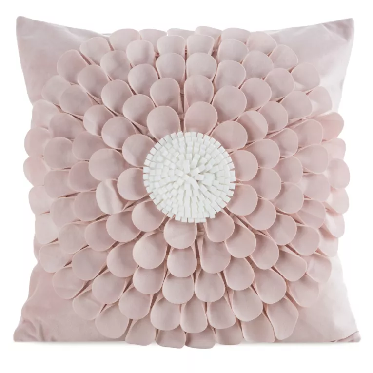 Poszewka na poduszkę 45 x 45 cm z welwetu kolor pudrowy zdobiona kwiatem 3D FLORES 2 Eurofirany