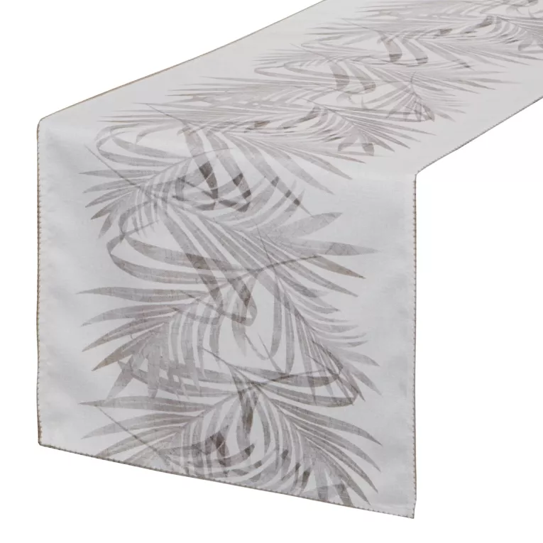 Bieżnik na stół naturalno, stalowy 40x180 cm INES z nadrukowanym motywem liści palmowych