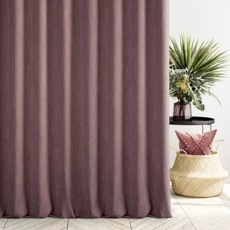 Zasłona szyta na taśmie 5 cm fioletowa z tkaniny o naturalnym splocie z efektem melanżu