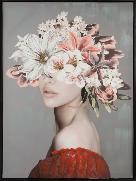 Obraz portret kobiety w nakryciu głowy z kwiatów ręcznie malowany na płótnie Eurofirany