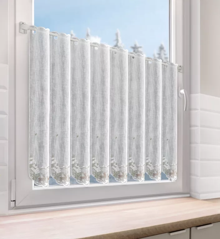 Tkanina firanowa zazdrostka zdobiona świątecznym zimowym haftem Eurofirany