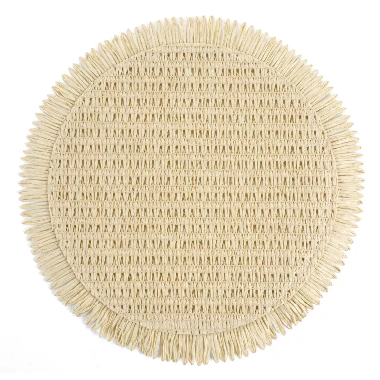 Podkładka okrągła na stół kremowa średnica 38 cm JOAN pleciona z frędzlami Eurofirany