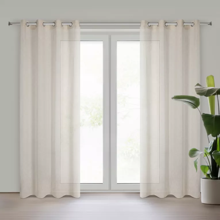 Zasłona beżowa o strukturze deszczyku z etaminy 140x250 cm przelotka ANGELICA Eurofirany