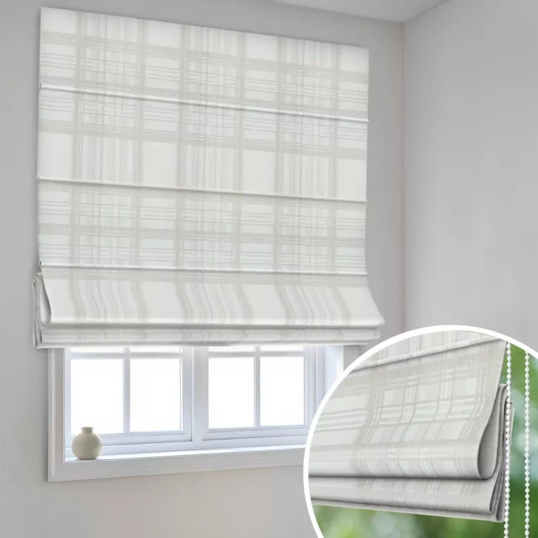 Roleta rzymska kremowo beżowa dwustronna, z wzorem w kratę