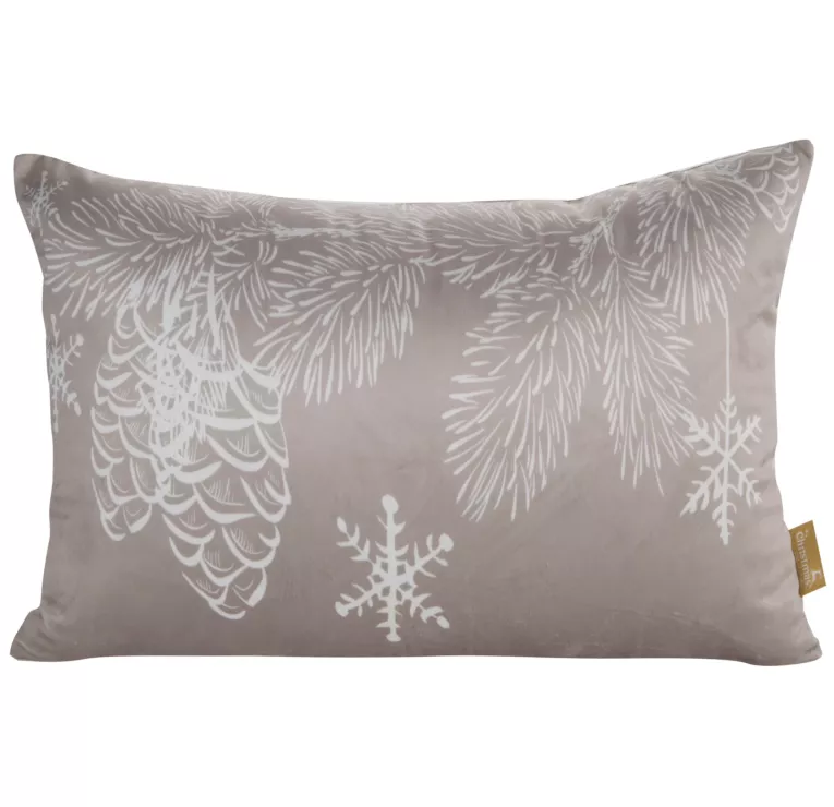 Poszewka na poduszkę 30x50 cm świąteczny z nadrukiem gałązek beżowo, biała HOLLY Eurofirany