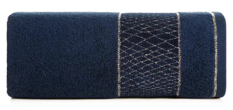 Ręcznik kąpielowy 50x90 cm bawełniany kolor granatowy z geometrycznym motywem 500 g/m2 ROSA Eurofirany