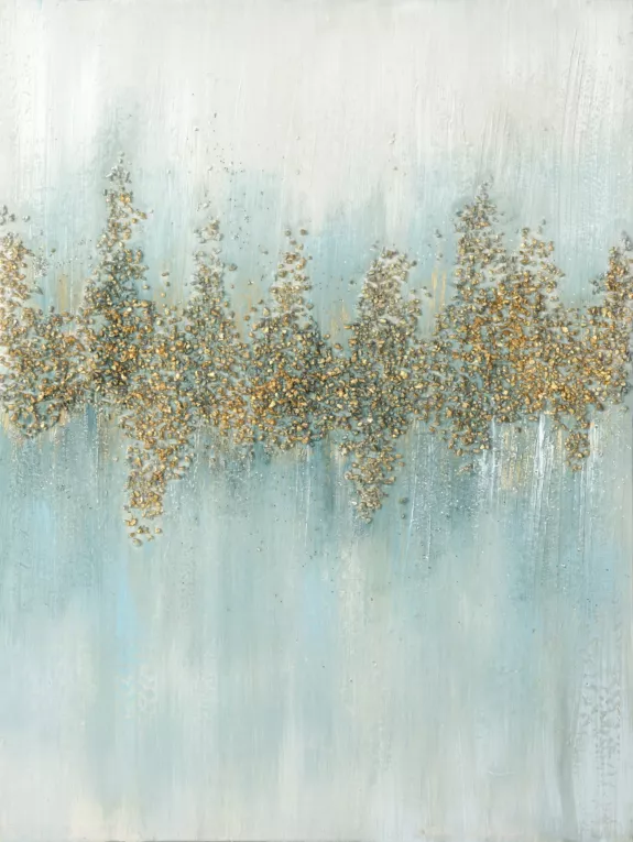 Obraz ręcznie malowany na płótnie, z drobnymi kamykami i brokatem abstrakcja