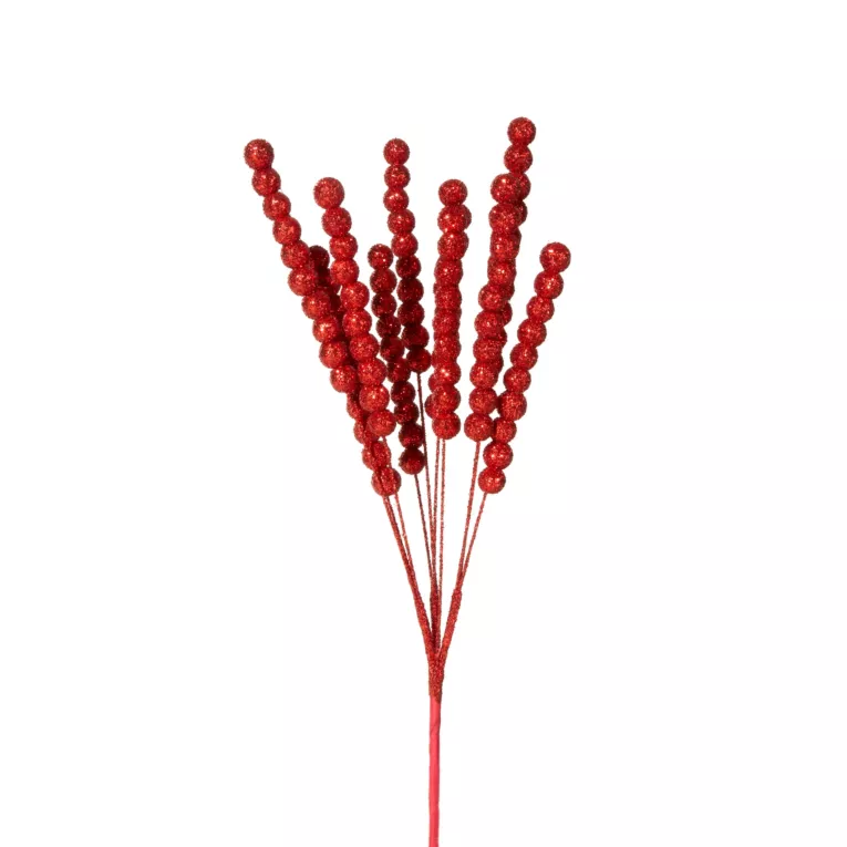 Czerwona gałązka dekoracyjna z kuleczkami na choinkę stroik  20 cm Eurofirany