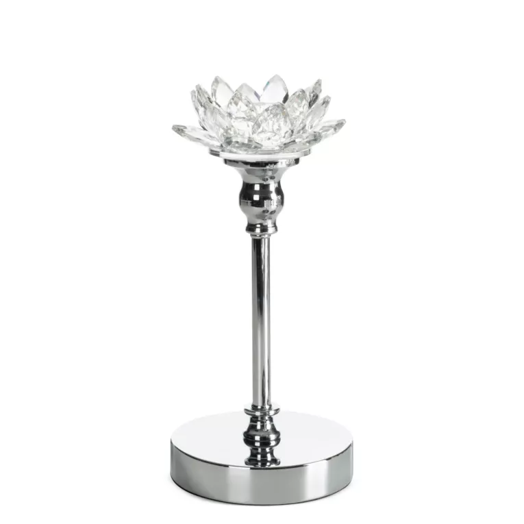 Świecznik dekoracyjny transparentny, srebrny o kształcie kwiatu lotosu średnica 12x19 cm DALIA 2 Eurofirany