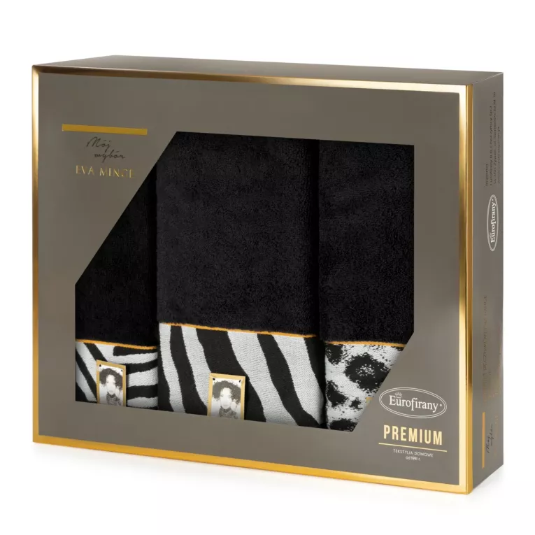 Zestaw ręczników bawełnianych 3 szt kolor czarny , biały 500 g/m2 Eva Minge Eurofirany