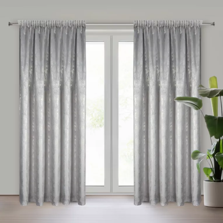 Zasłona stalowo, szampańska welwetowa z błyszczącym nadrukiem 140x250 cm taśma - INGRID Eurofirany