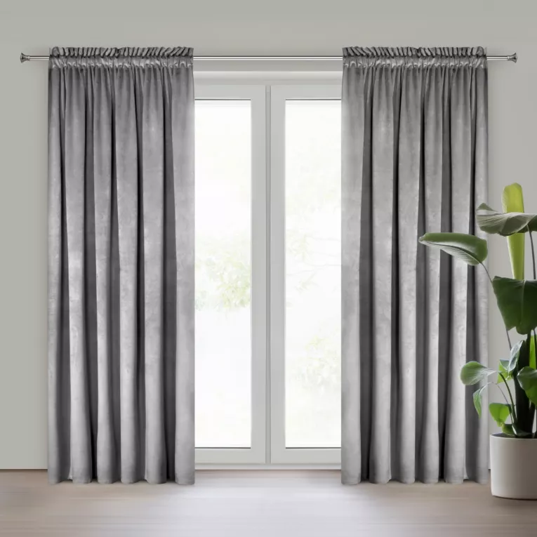 Zasłona szara z gładkiego welwetu 140x300 cm taśma PIERRE Eurofirany