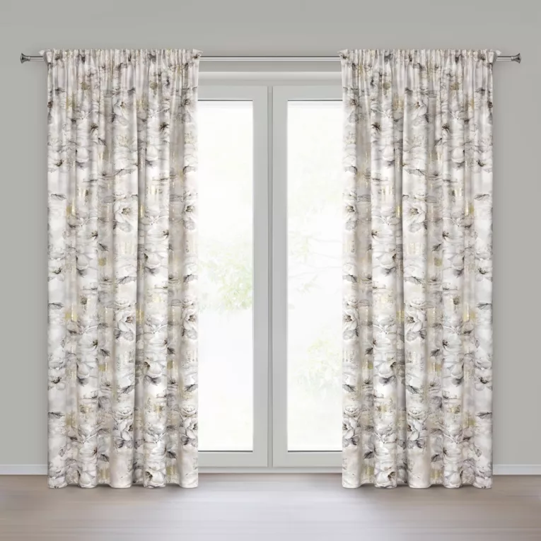 Zasłona jasnoszaro, beżowa z welwetu zdobiona szampańskimi akcentami  140x270 cm - LUIZA Eurofirany