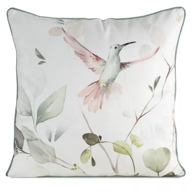 Poszewka na poduszkę dwustronna 60x60 cm welwetowa z motywem roślinnym z wypustką na brzegach biało, zielona INEZ EUROFIRANY PREMIUM