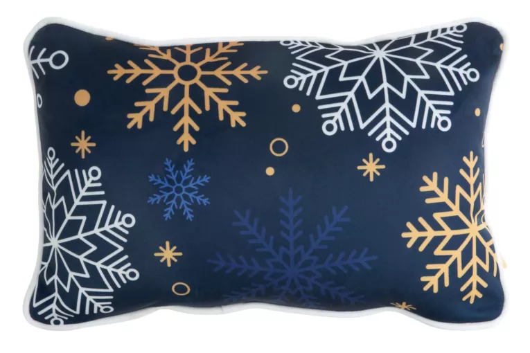 Poszewka na poduszkę 30x45 cm welwetowa zdobiona nadrukiem ze śnieżynkami granatowo, biała CAROL Eurofirany