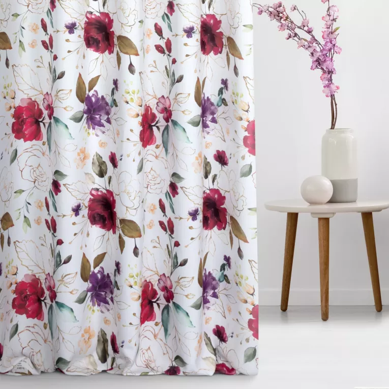 Tkanina zasłonowa o zamszowym chwycie z nadrukiem kwiatów Eurofirany